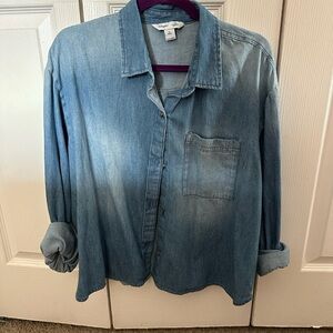 Old Navy Light Blue Denim Cropped Shirt